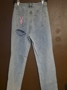 y2k PLAYBOY Light Blue High-Rise Jeans with Pink Bunny Patch
